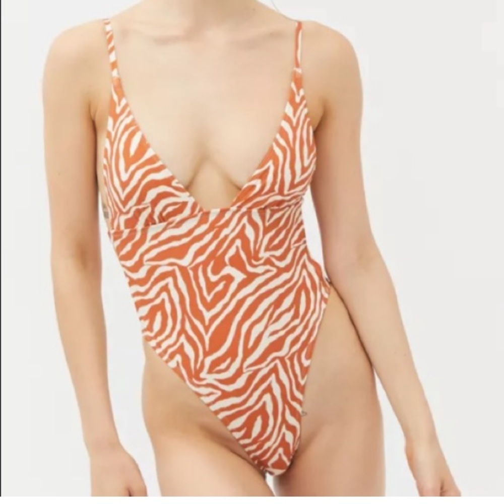 Large Out From Under Urban Outfitters one piece swimsuit zebra orange cutout